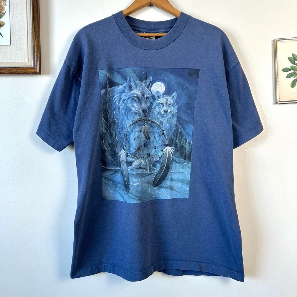 Vintage Blue Wolf Dream Catcher Sparkle Tee XL